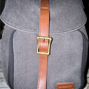 BAGSMART Gray Canvas Backpack with Brown Leather Strap by